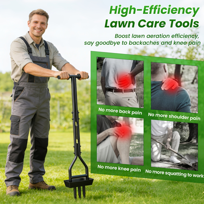 Step Spike Aerator 38" Three-Hole Core Aeration Tool, Labor-Saving Lawn Soil Loosener & Ventilation Device for Lawn Care, Yard Perforation & Compacted Soil