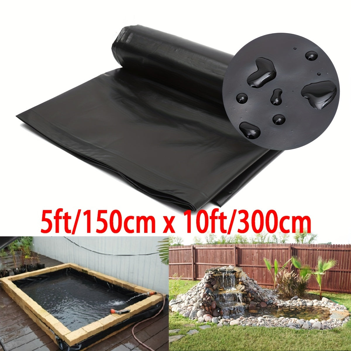 Pond Liner 5x10FT Black – Anti-Seepage Film for Fish & Koi Pond