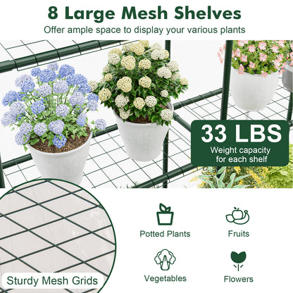 Mini Greenhouse Walk-In 55"x57"x77" with 8 Mesh Shelves, Transparent PVC Cover, Roll-Up Zippered Door & Heavy-Duty PE-Coated Metal Frame for Garden & Yard