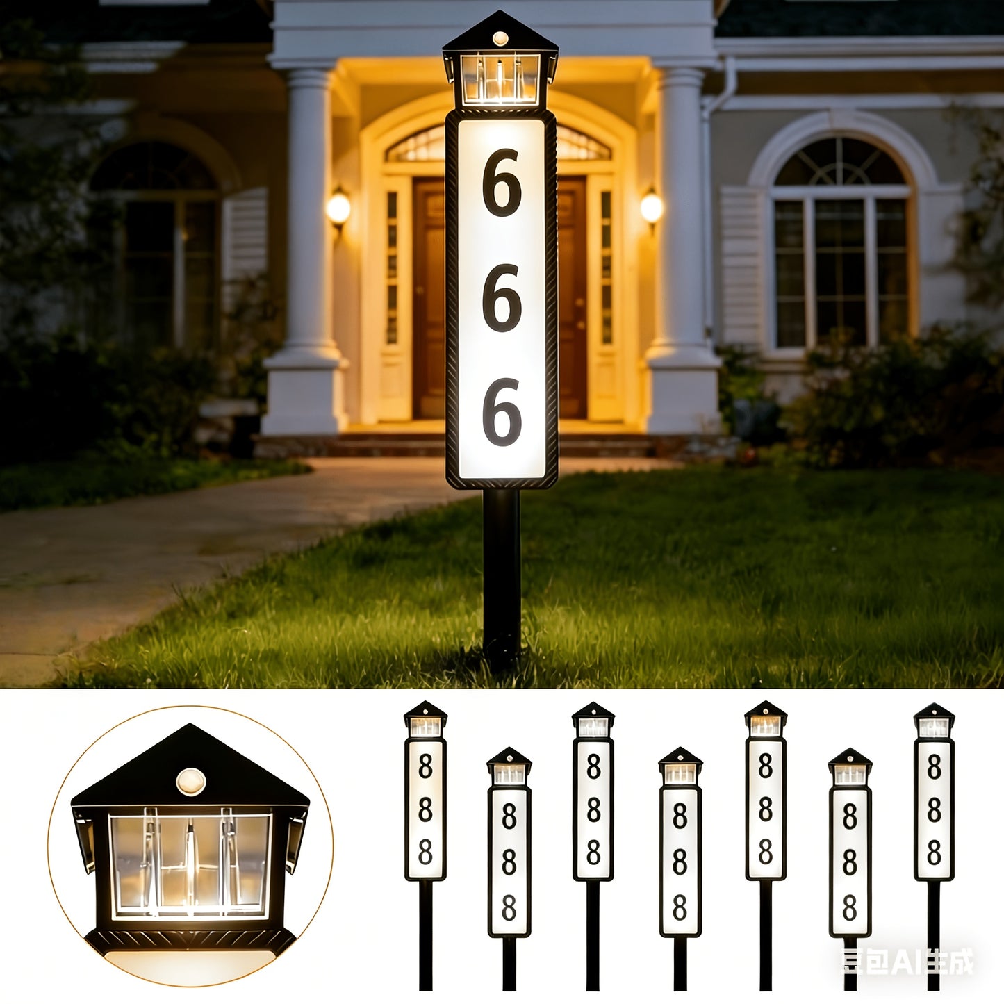 Solar House Number Light Outdoor Waterproof IP44, LED Address Sign Wall Lamp with Light Sensor, 3 Lighting Modes, Auto On/Off Dusk to Dawn, Retro Bronze & Black