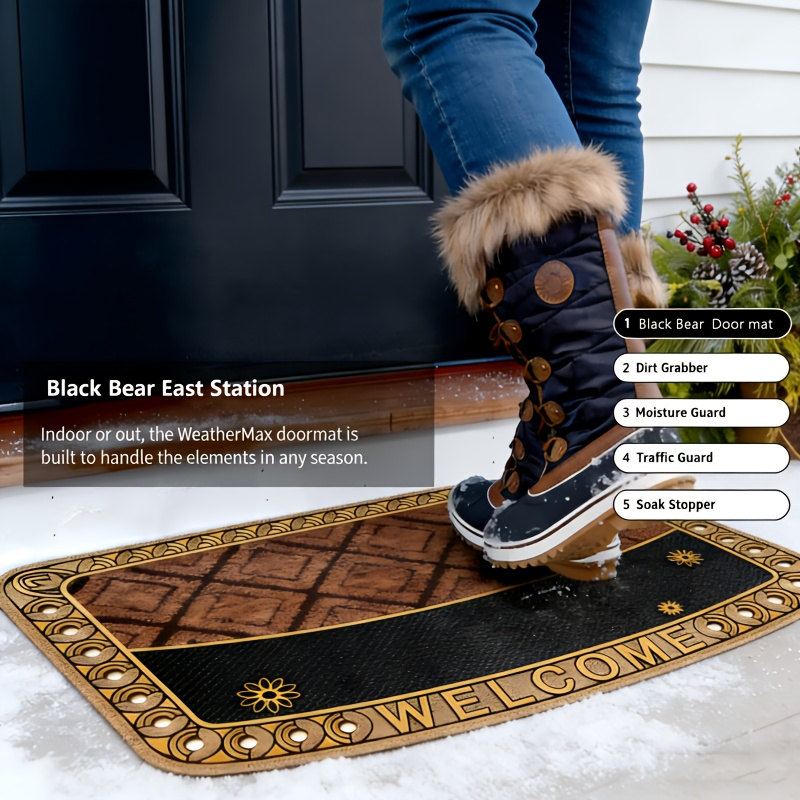 Heavy Duty Outdoor Door Mat Mud Scraper Non-Slip Water Absorbent Rubber Entrance Rug for Front Door Porch Patio Garage Courtyard Indoor Outdoor All Weather