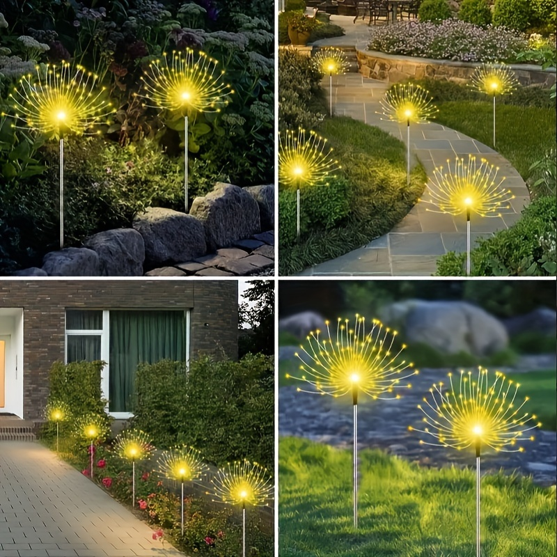 Solar Dandelion Lights with Remote Control 540/1080 LED 8 Modes Warm White – 6/12 Pack Outdoor Fireworks Stake Lights for Lawn Garden Christmas Halloween Festival Decoration