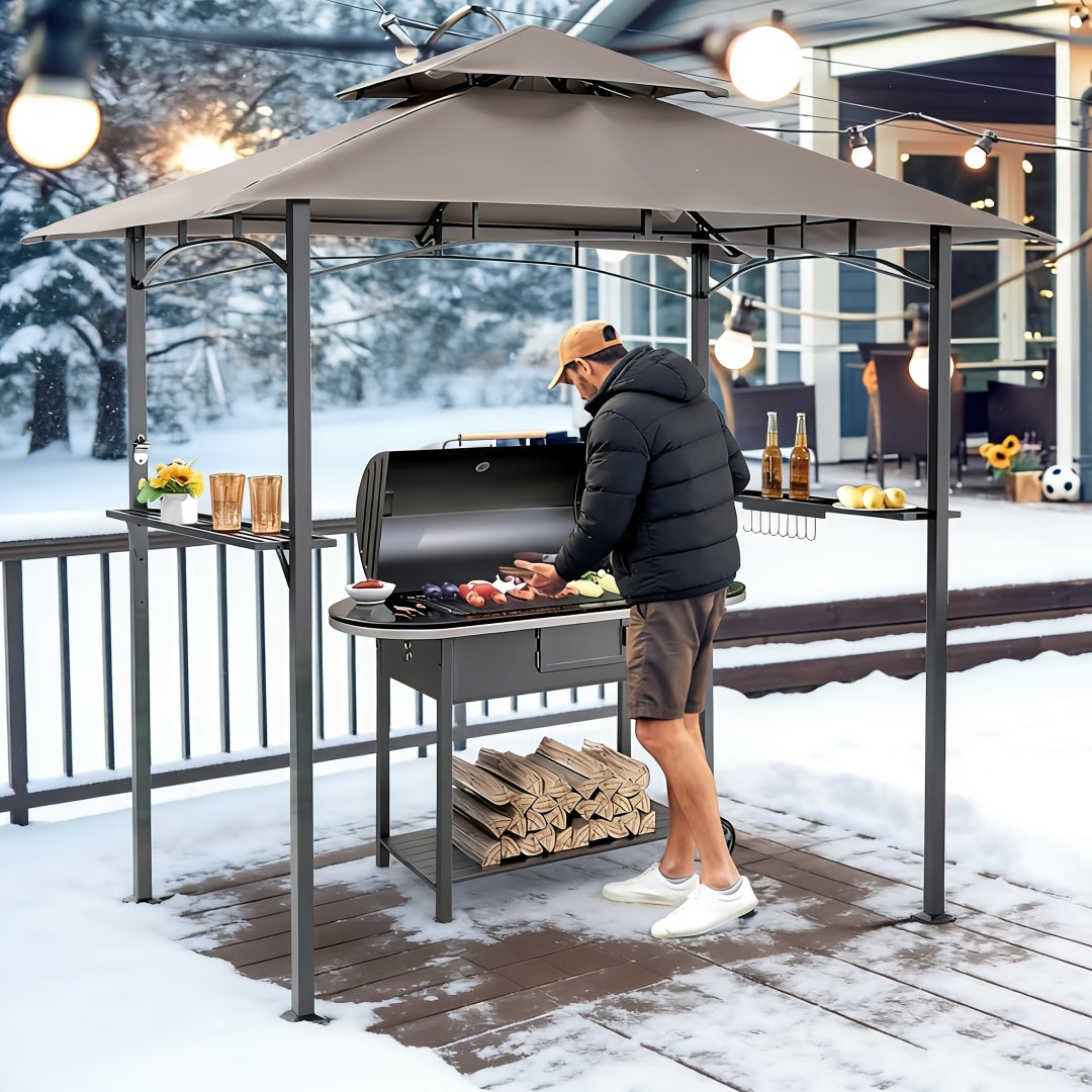 Outdoor Grill Gazebo Heavy-Duty Double-Tier BBQ Canopy UV-Resistant