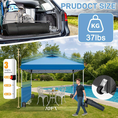Pop Up Canopy Tent 10x10 FT One-Push Setup UPF50+ with Sidewalls