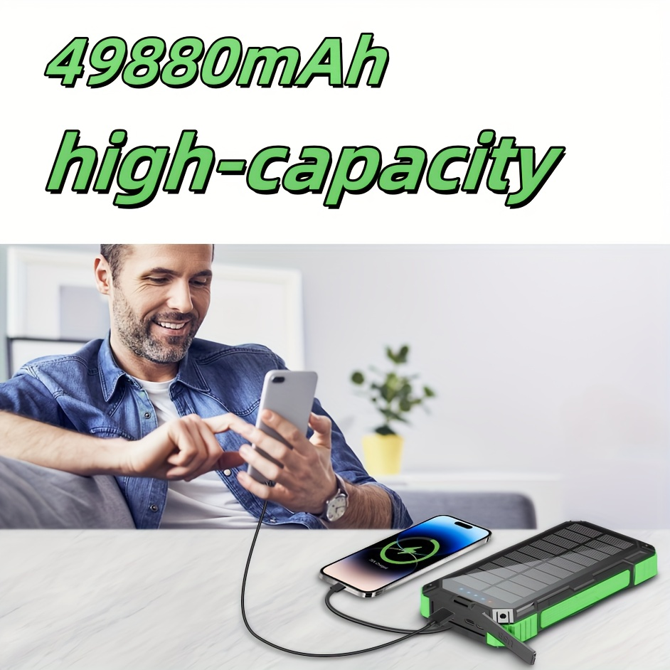 Solar Charger Power Bank 49880mAh Portable Solar Panel Battery Pack Dual USB LED Flashlight for Camping Travel Hiking Outdoor All Cell Phones Electronics