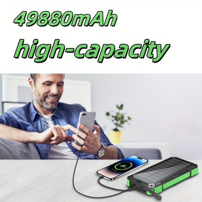 Solar Charger Power Bank 49880mAh Portable Solar Panel Battery Pack Dual USB LED Flashlight for Camping Travel Hiking Outdoor All Cell Phones Electronics