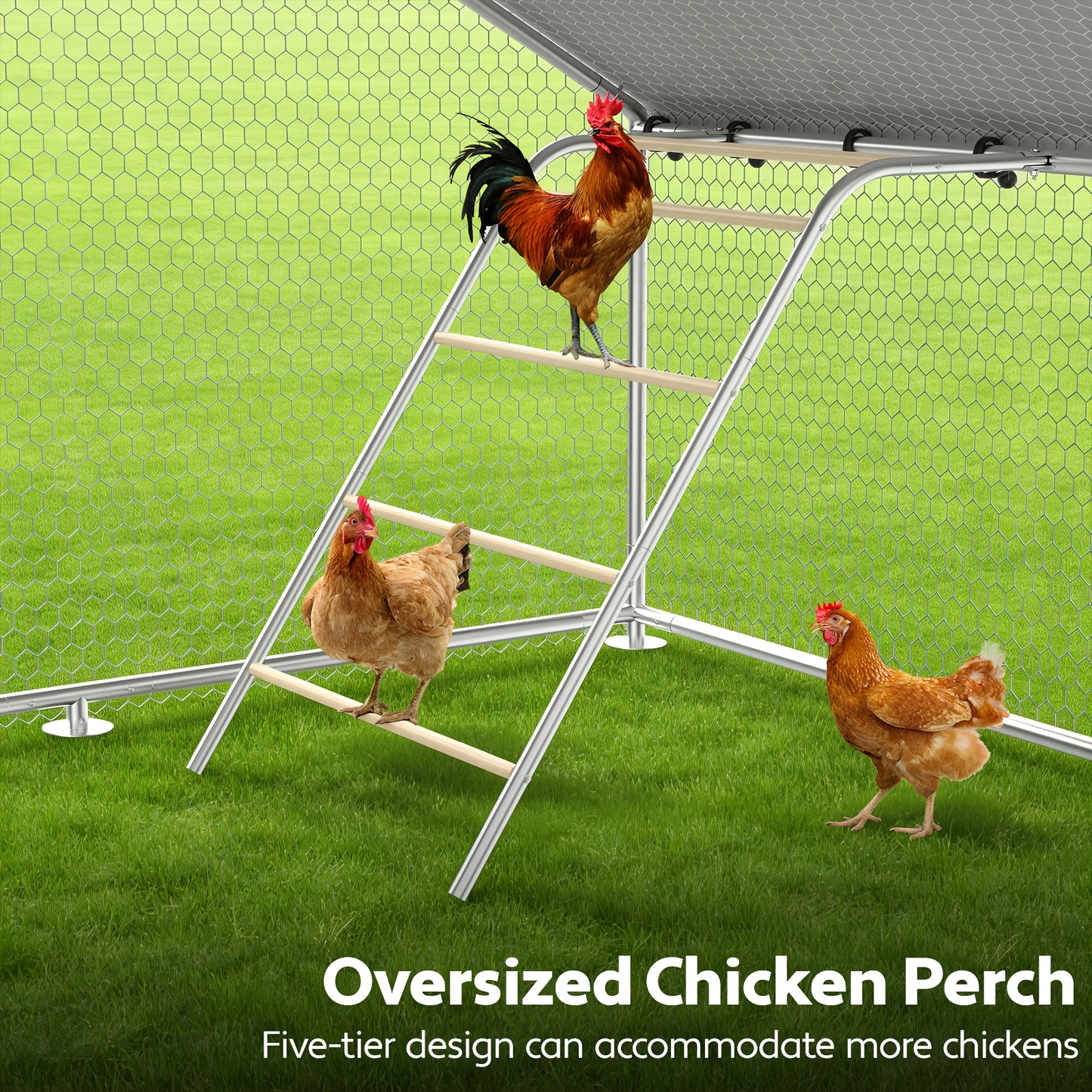 Dog Kennel Outdoor Large Metal Walk-in Chicken Run Pen Poultry Cage with Anti-UV Cover Movable Rack or Dolly 2 Sizes for Farm Backyard Chickens Dogs Rabbits