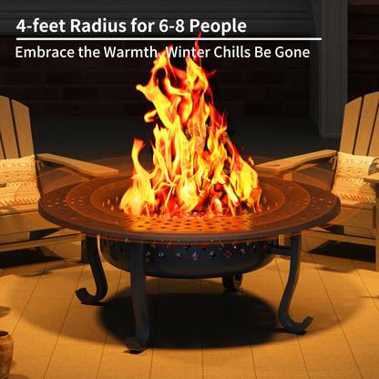 Fire Pit 43 Inch with 2 Cooking Grills & Lid Outdoor Wood Burning Firepit Round Metal Table for Backyard Patio Garden Camping Bonfire