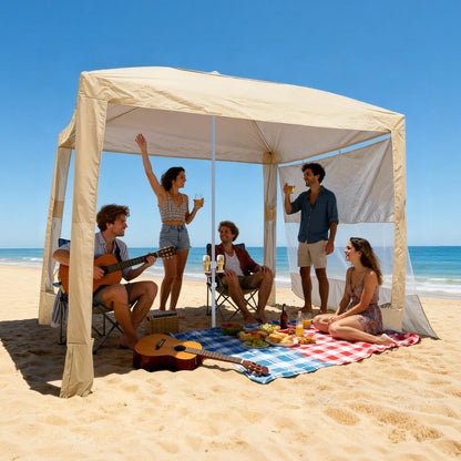 Beach Cabana 8x8ft UPF 50+ Adjustable Height Side Wall Navy Stripes