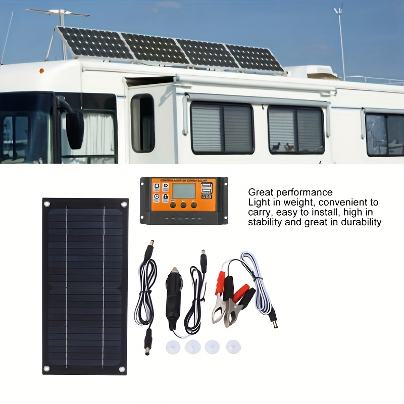 Solar Panel Kit Monocrystalline High Efficiency with 100A Charge Controller Extension Cable Battery Clip Complete Off-Grid System for RV Outdoor Camping Van Boat Home Power