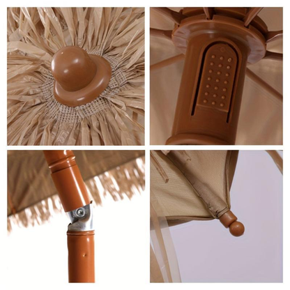 Thatch Tiki Umbrella 7.5 Ft Outdoor Patio Umbrella UV Protection Steel Pole Push Button Tilt Reclining Canopy for Patio Pool Garden Beach Backyard