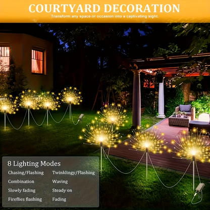 Solar Fireworks Lights Outdoor Waterproof 240–640 LED 8 Lighting Modes – 4/8 Pack Garden Stake Lights for Christmas Yard Wedding Patio Lawn Holiday Decoration