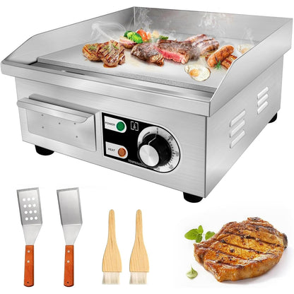 Electric Flat Top Grill 14"/22" – Commercial Teppanyaki Griddle, Non-Stick Cast Iron Cooking Surface, Adjustable Temp 122–572°F, Stainless Steel, Indoor & Restaurant Use