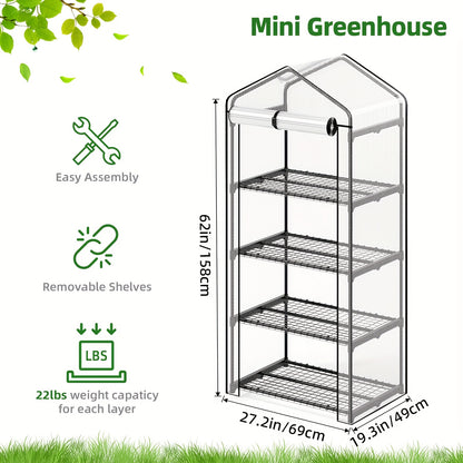 Garden Greenhouse Shelves 3/4-Layer Iron Frame with Durable PE Cover, Portable Indoor Outdoor Plant Greenhouse for Seedlings, Herbs & Flowers, White & Green