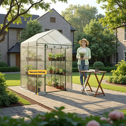 Walk-In Greenhouse Outdoor with Screen Windows – Heavy-Duty PE Cover, Portable Plant Shelter with Shelving Clips, Available in 27", 56" & 71" Sizes