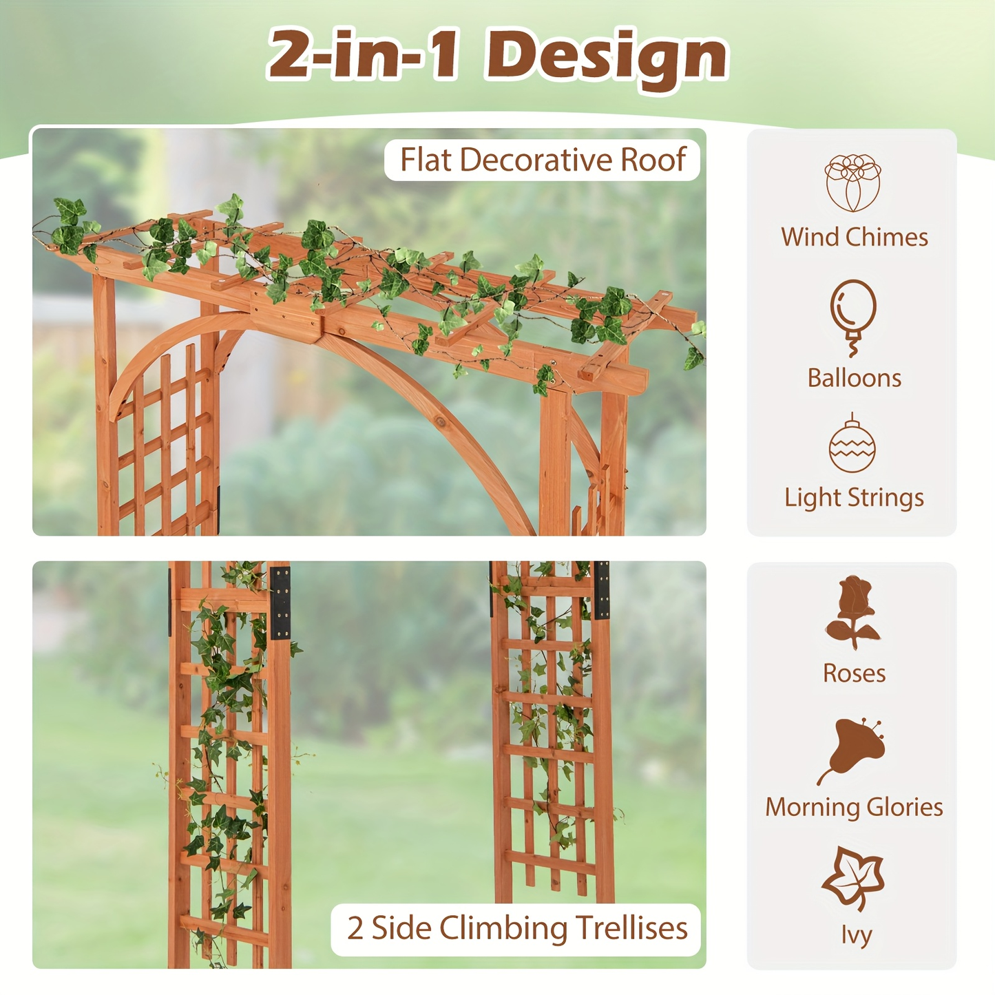 Cedar Wood Arbor 84" Double Lattice Garden Arch Pergola Trellis