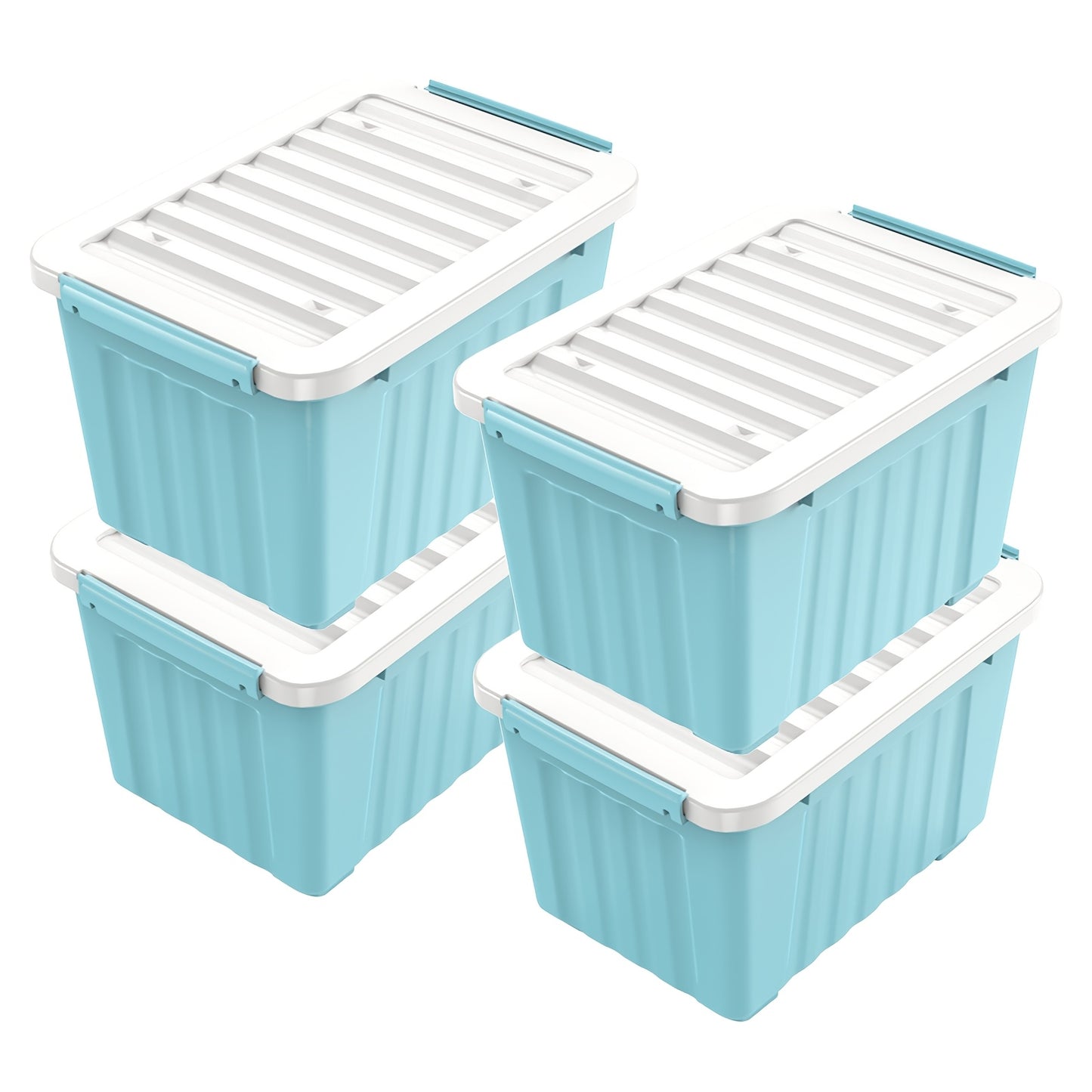 Stackable Storage Bins with Lids and Wheels | 72QT & 97QT Heavy Duty Bins | 4 or 6 Pack | 220LB Capacity | Clear, Blue/White, Black/Yellow