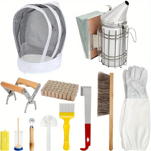 Beekeeping Starter Kit 12PCS Gloves Hive Tool Bee Brush Supplies