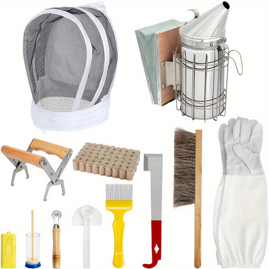 Beekeeping Starter Kit 12PCS Gloves Hive Tool Bee Brush Supplies