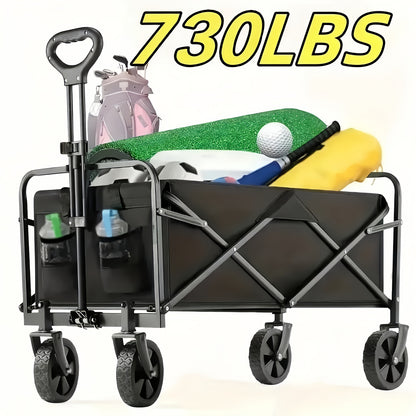 Folding Wagon Cart 360° All-Terrain Heavy Duty | Camping Beach Picnic Garden Sports Wagon with Cup Holder