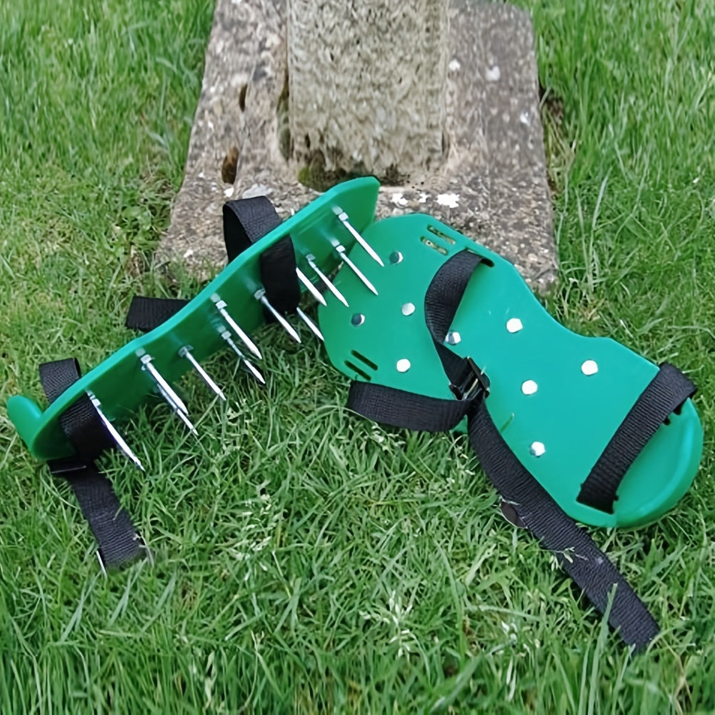 Lawn Aerator Shoes with Iron Spikes - Heavy Duty PP & Galvanized Iron Spike Sandals for Soil Aeration, Grass & Lawn Thatch Loosening, Adjustable Buckle Straps for Garden Yard Patio - 2 Pack