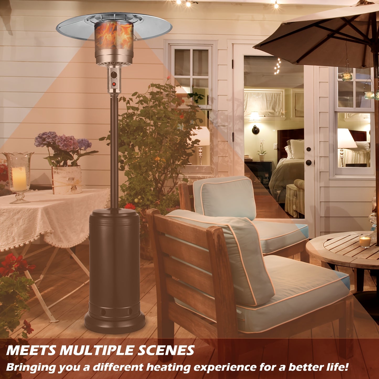 Propane Patio Heater 47000 BTU Outdoor Standing Heater with Wheels, 18-Foot Heating Radius, Fast Heat in 1 Min, Auto Shut-Off, Triple Protection for Patio Garden Deck Backyard Balcony