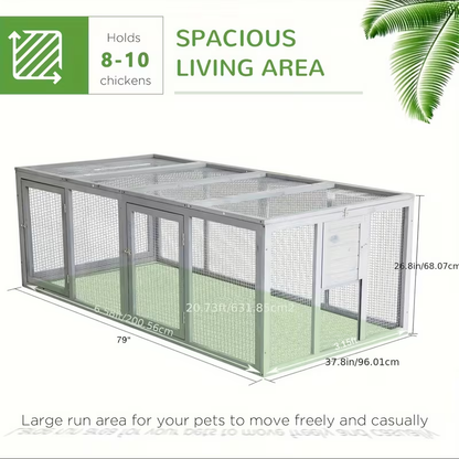 Wooden Chicken Coop with 2 Large Nesting Boxes for 4-6 Chickens | 59" Outdoor Hen House with Weatherproof PVC Roof, Ramps, Perches & Multiple Entrances