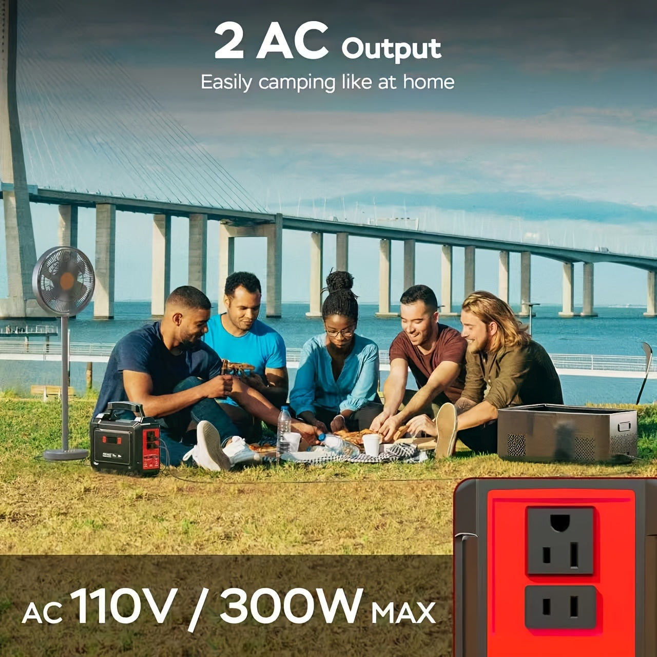 Portable Power Station 300W 296Wh Solar Generator LiFePO4 Battery Backup with AC Outlet USB QC3.0 for Camping RV Travel Home Emergency Outdoor