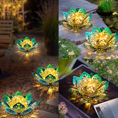 Solar Garden Light Lotus Flower LED Step Light Outdoor Cracked Glass Ball IPX4 Waterproof Lawn Yard Pathway Staircase Corridor Decor – Azure Blue Purple Gray