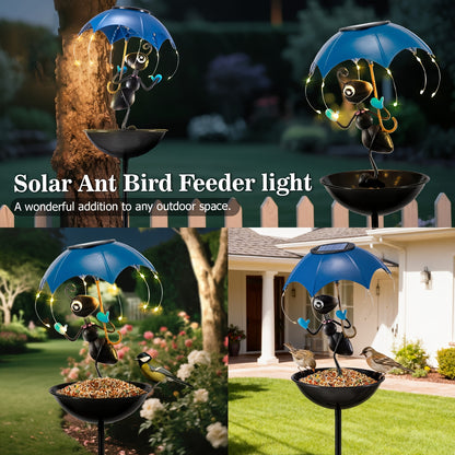 Solar Frog Statue Garden Light with Bird Feeder & LED String Decor