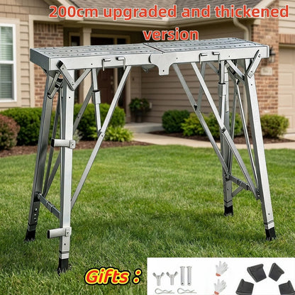 Aluminum Work Platform Height Adjustable Folding Portable Scaffold Bench Wide Base Safety Railing for Home Renovation RV Cleaning Window Painting 3 Sizes