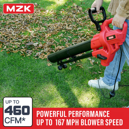 Leaf Blower Vacuum Mulcher 3-in-1 Electric Corded, 470CFM 180MPH Airflow, 13.21Gal Collection Bag, Lightweight Garden Blower Vac for Lawn Yard Driveway Patio Debris Cleanup