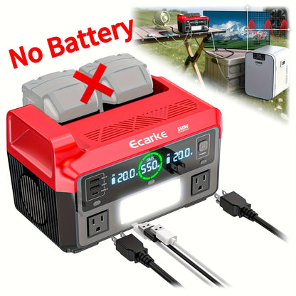 Pure Sine Wave Inverter 550W for 18V Battery - DC 18V to AC 110V, 2×USB-C 20W Fast Charge, 2×USB-A, 2×AC Outlets, 600LM 3-Level LED Light, Camping & Emergency Power (Bare Tool)