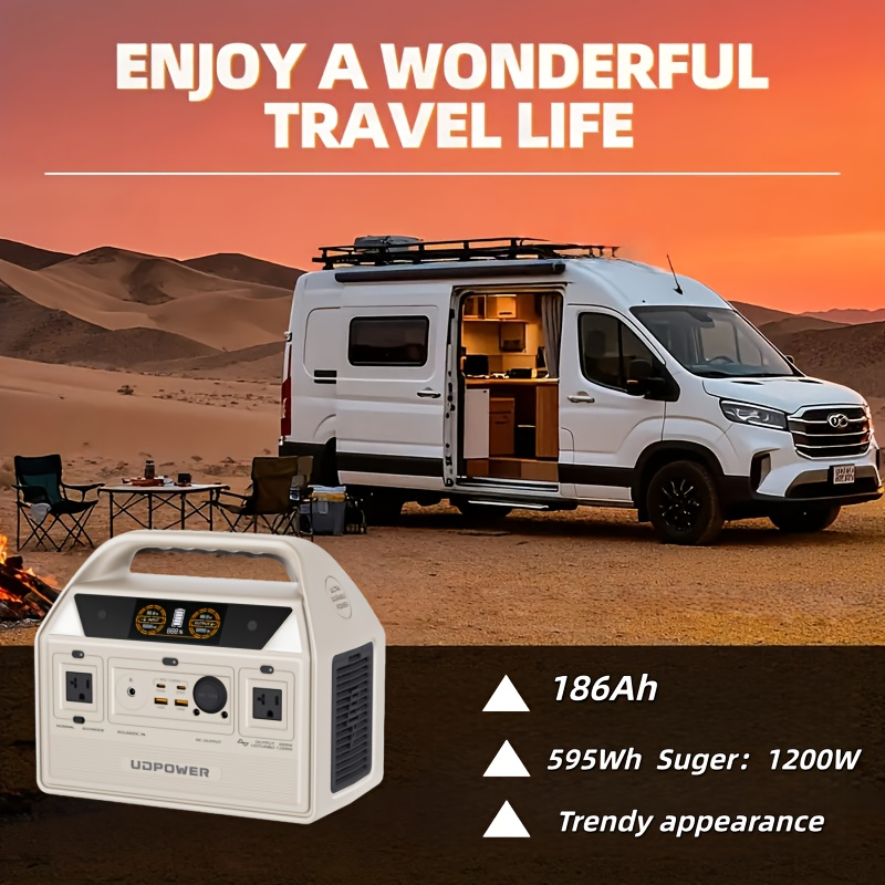 LiFePO4 Power Station 600W 595Wh Solar Generator 9 Outputs AC PD USB-C DC LED for Home Camping RV Travel Emergency Backup Off-Grid Power Supply