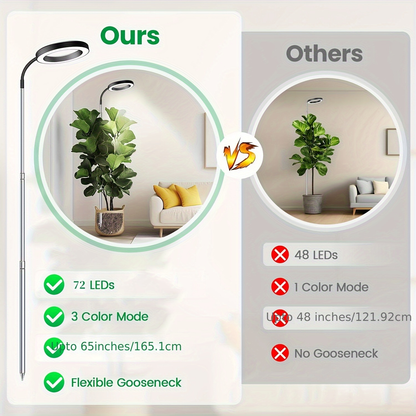 Plant Light Full Spectrum Gooseneck 360° | 3 Color Modes 10 Dimming Levels 3/6/12H Timer 65'' Telescopic Pole | Indoor Grow Lamp Large Plants Black White