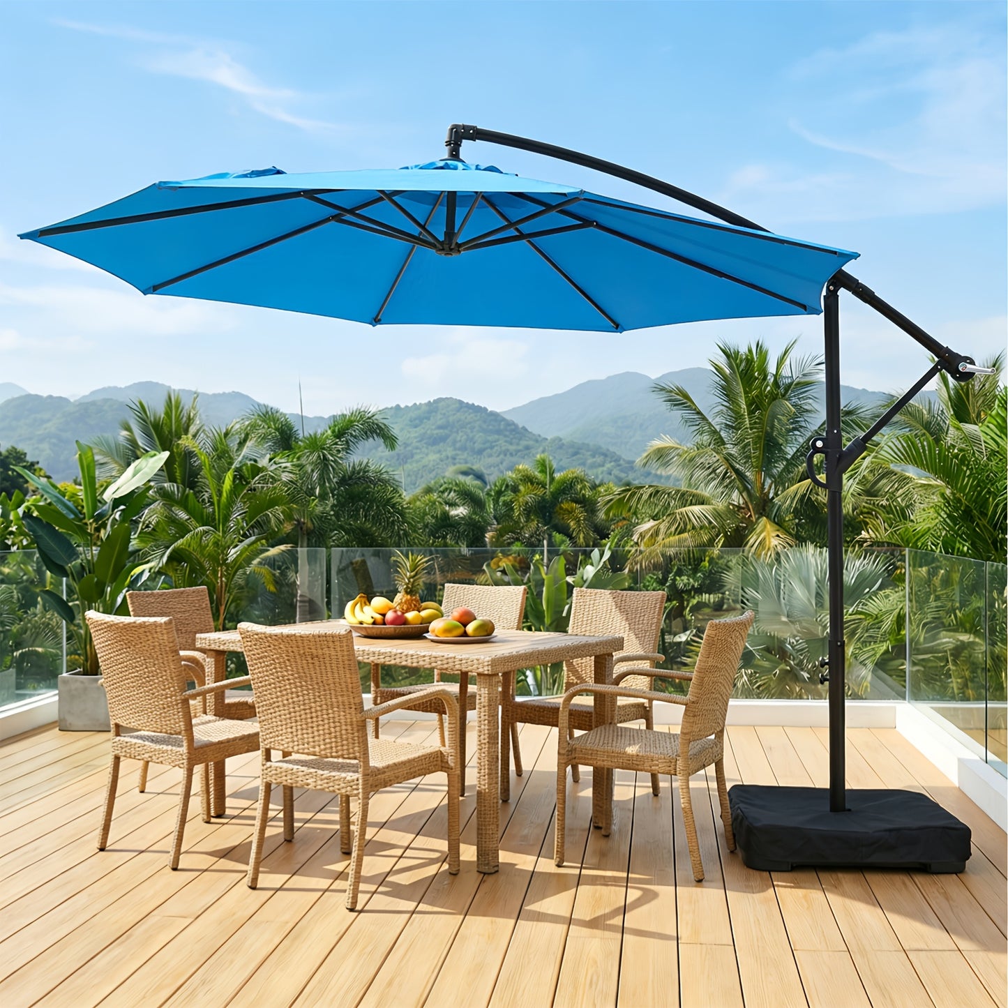 Cantilever Patio Umbrella 10 Ft Offset Hanging Outdoor Umbrella with Crank, Push Button Tilt & Cross Base, Market Umbrella for Patio Deck Pool Backyard, 8 Colors