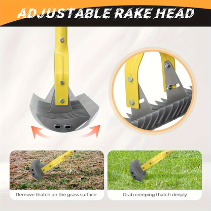 Thatch Rake Heavy Duty Dual-Action - 15-Inch Manual Dethatcher & Lawn Scarifier with Sharp Metal Blades for Dead Grass Removal, Soil Loosening & Lawn Aeration - Available in 55 & 70 Inch Handle