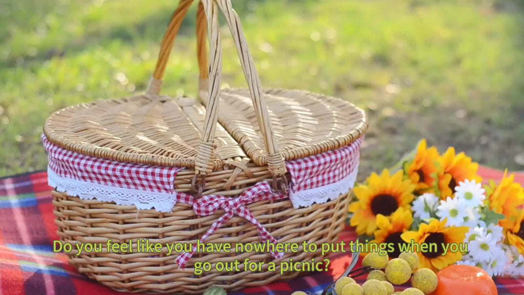 Covered Picnic Basket | Portable Lined Outdoor Gift Travel Basket