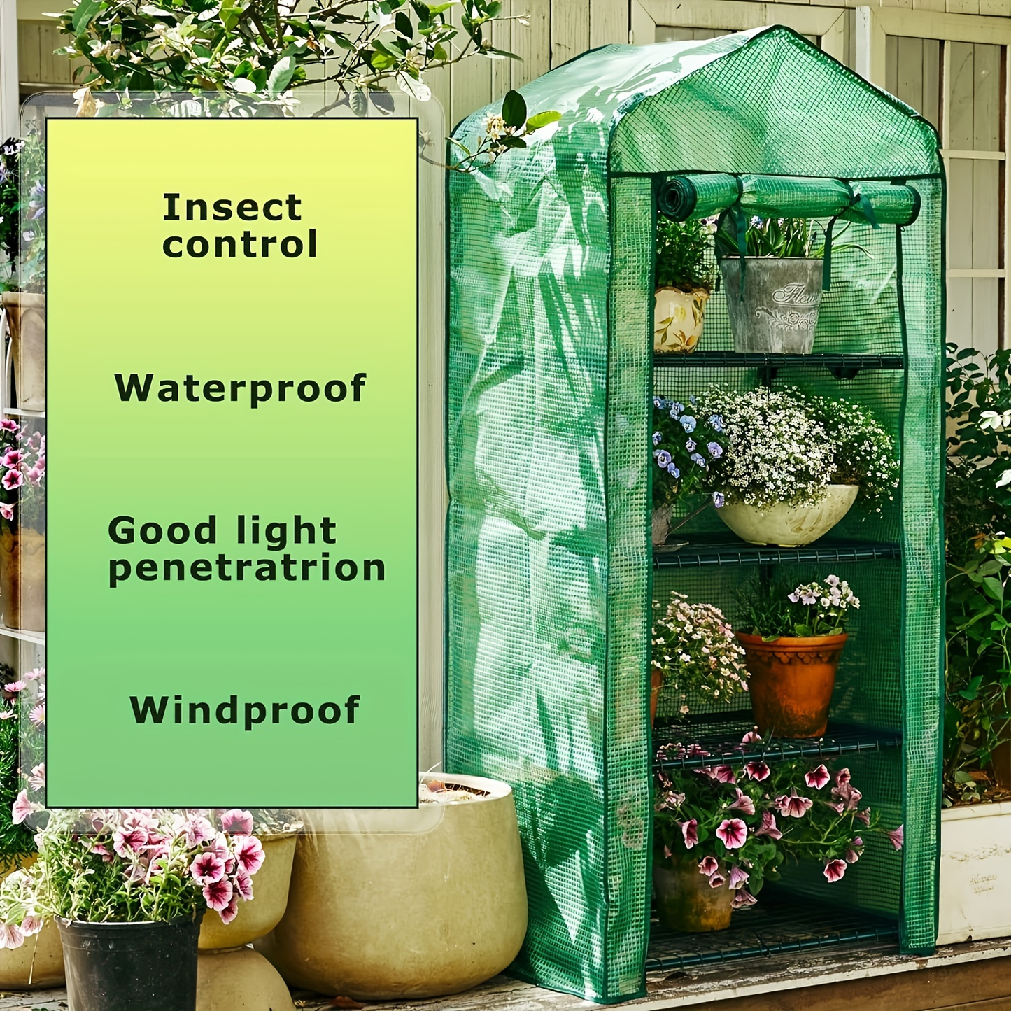 Mini Greenhouse with Steel Frame & Roll-Up Zipper Door | Portable Indoor Outdoor Plant Greenhouse | Weatherproof Rack Stand 2-Tier & 3-Tier Options