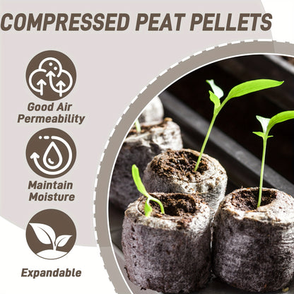 Peat Pellets Seed Starter 35mm Compressed | 50/100pcs Expandable Coir Discs for Seedlings Vegetables Flowers Herbs | Indoor Outdoor Seed Starting