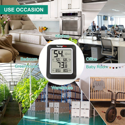Indoor Hygrometer Thermometer 2-Pack - Room Temperature Humidity Meter with Air Comfort Indicator, Battery Powered for Home, Basement & Greenhouse, Black