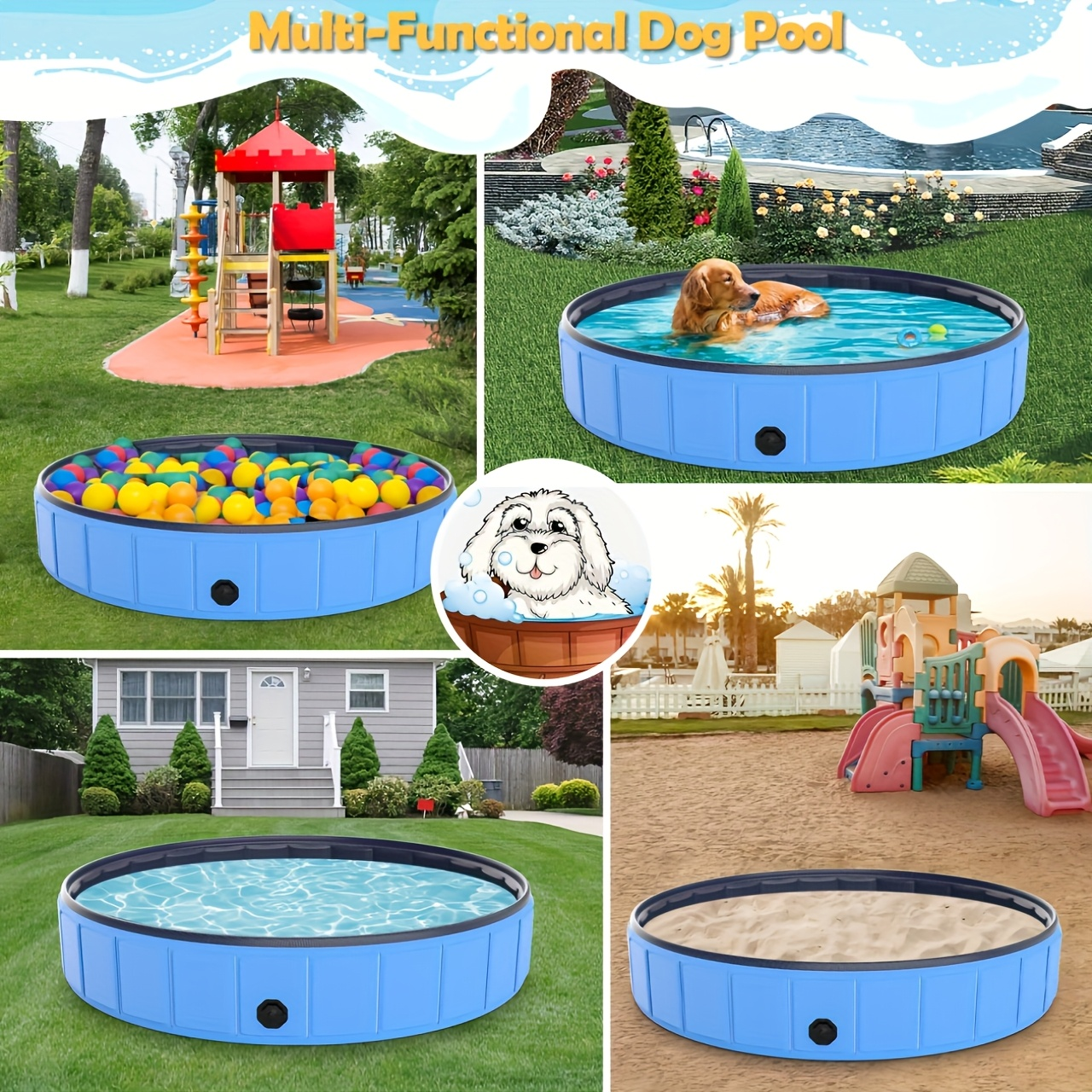 Large Dog Pool Foldable – 1mm Thick Durable Collapsible Plastic Pet Bathing Tub & Outdoor Swimming Pool for Large Dogs, 79 Inch Portable Design