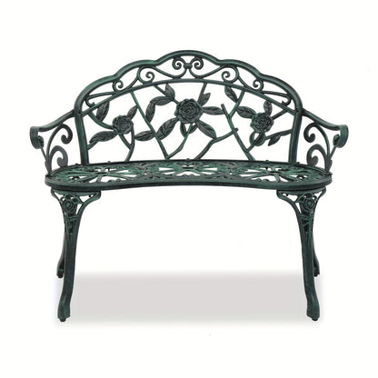 Outdoor Garden Bench Rose Pattern Cast Aluminum Floral Patio Bench with Armrests Vintage Metal Bench for Porch Courtyard Wedding Decor 38.5 Inch