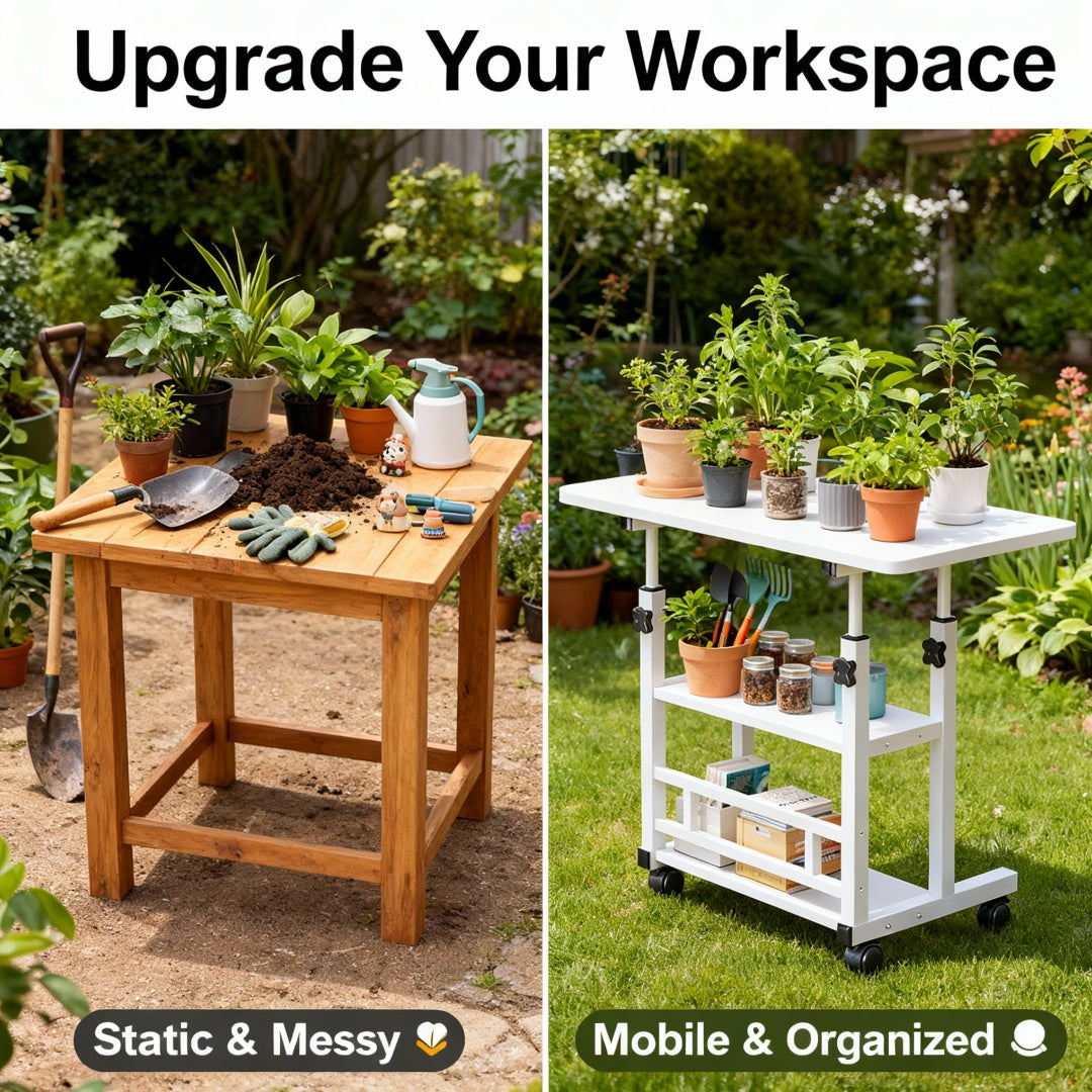 Garden Workbench | Adjustable Metal Potting Table Patio Outdoor Indoor