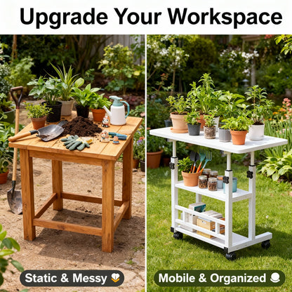 Garden Workbench | Adjustable Metal Potting Table Patio Outdoor Indoor