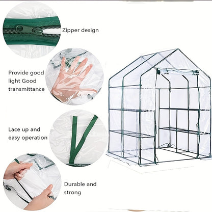 Portable Greenhouse 4.7x4.7x6.4ft with 14 Shelves, Heavy Duty PE Cover Walk-In Garden Greenhouse for Outdoors & Indoors, Clear