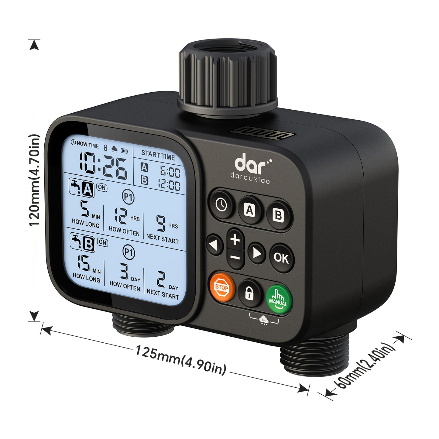 2 Zone Sprinkler Timer Garden Hose Water Timer with Rain Delay Programmable Faucet Controller