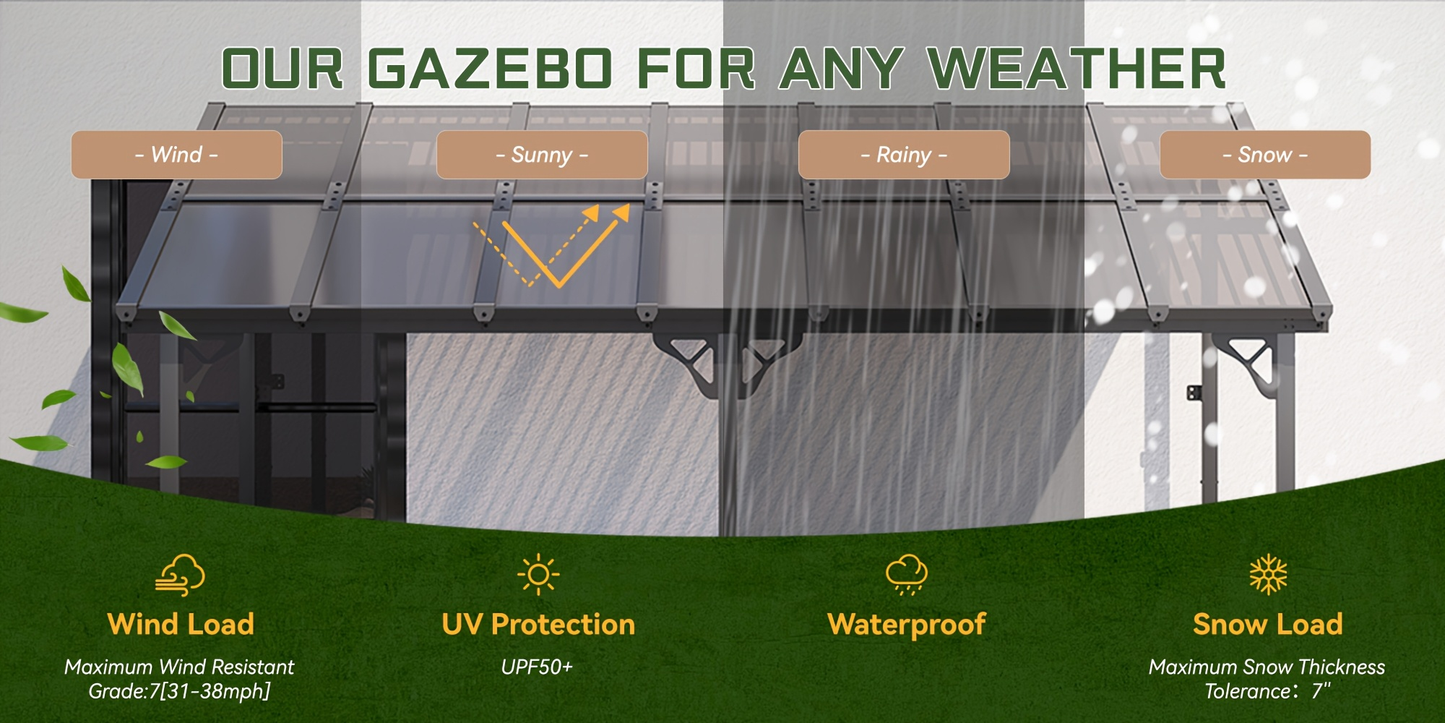Wall Mounted Pergola Gazebo Hard Top Lean-To Aluminum Patio Cover