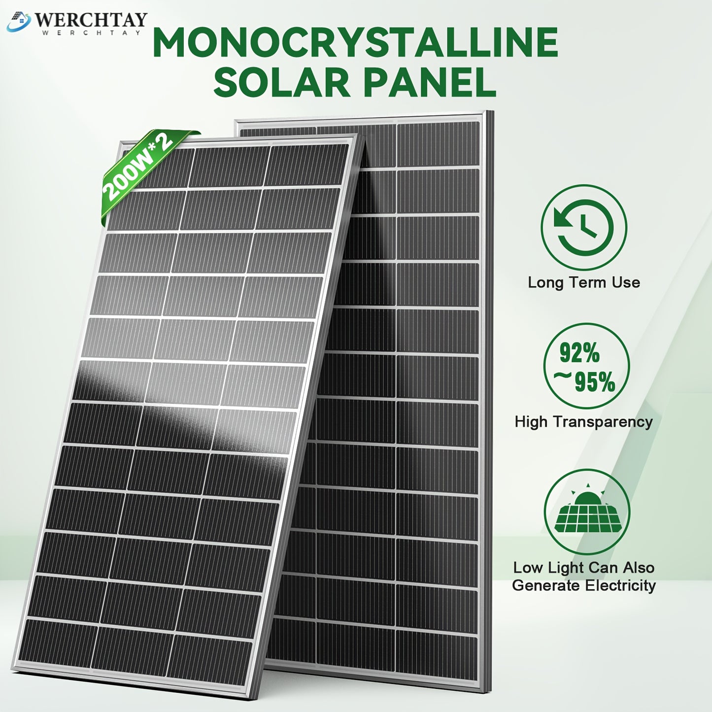 Monocrystalline Solar Panel 400W 25.5% High Efficiency Half-Cut Cell A+ Grade 2pcs 200W 12V Solar Module for Farm House Rooftop RV Caravan Off-Grid System Energy Independence