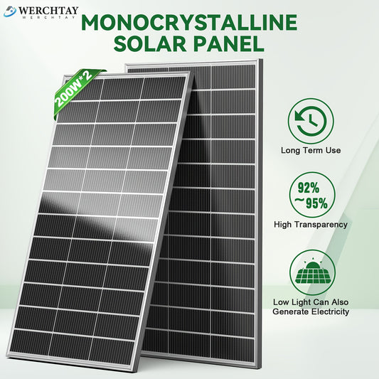 Monocrystalline Solar Panel 400W 25.5% High Efficiency Half-Cut Cell A+ Grade 2pcs 200W 12V Solar Module for Farm House Rooftop RV Caravan Off-Grid System Energy Independence